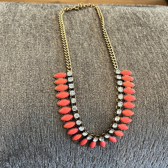 J. Crew Jewelry - burnished gold tone salmon pink statement necklace J. Crew signed jewelry boho